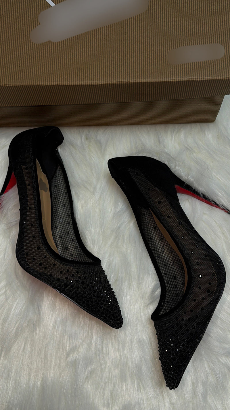 Black Rhinestone Red Bottom