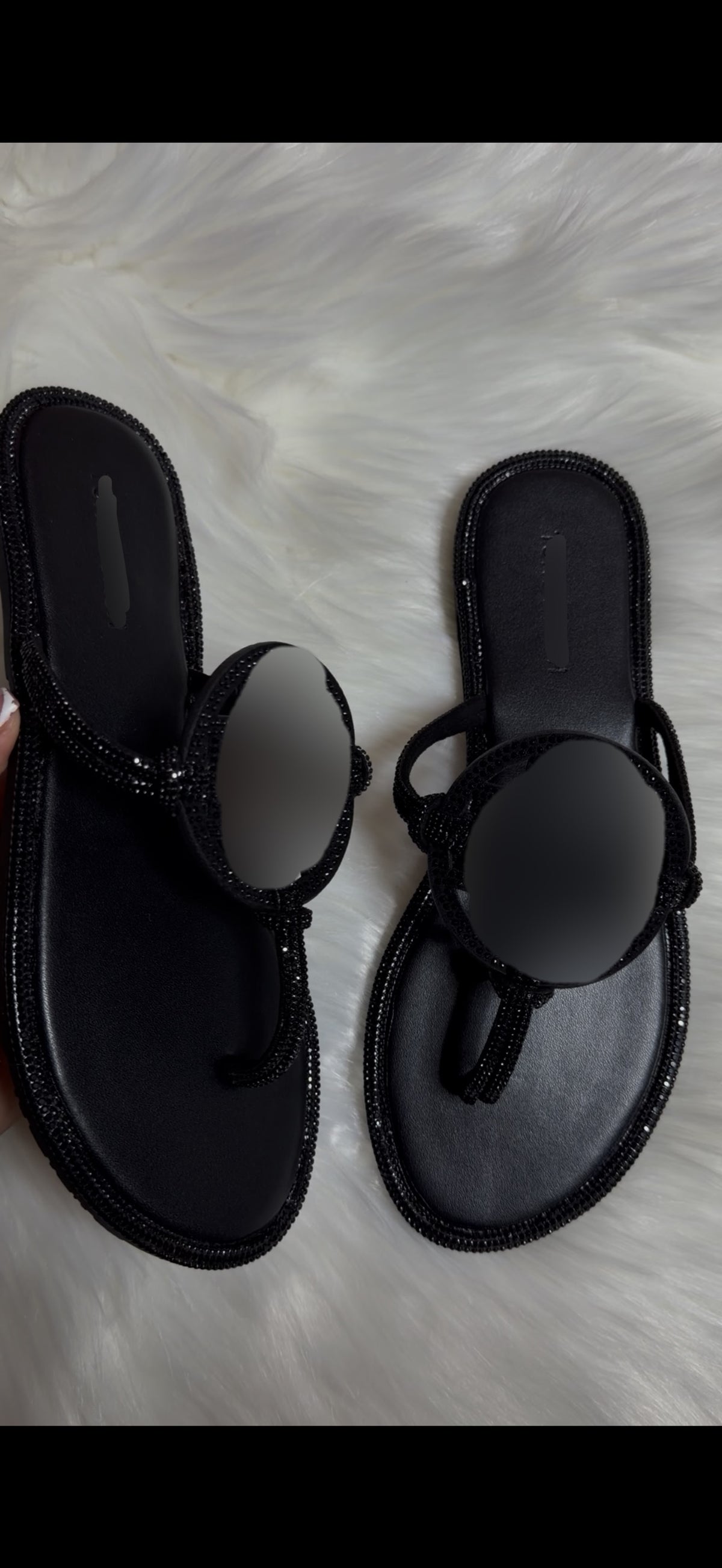 Black Glitter Thong Slides